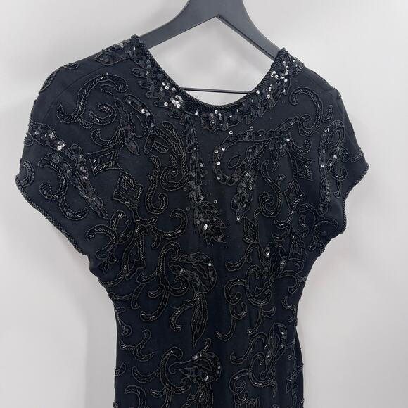 Vintage Cache Carmen Marc Valvo Black Sequin Dress Size Small - Picture 2 of 7